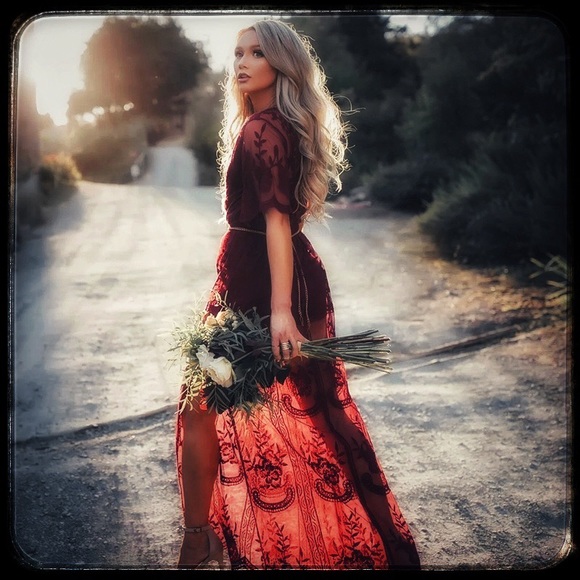 Dresses & Skirts - red wine sheer mesh maxi dress